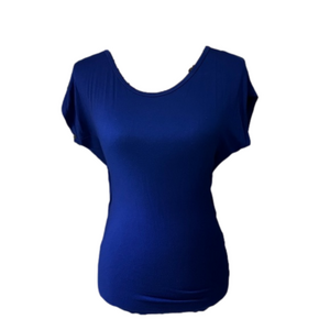 Lily Bleu Blue Short Sleeve Tunic w Black Lace Back Excellent Condition. Size S